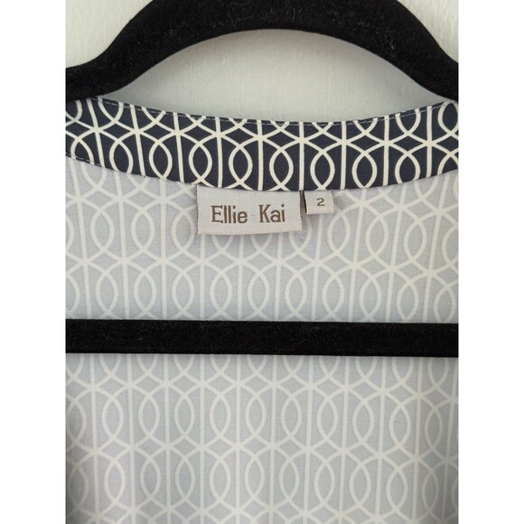 ELLIE KAI Women’s 2 Wrap Dress Black/Blue White V-Neck 3/4 Sleeve Knee Length - Picture 4 of 7